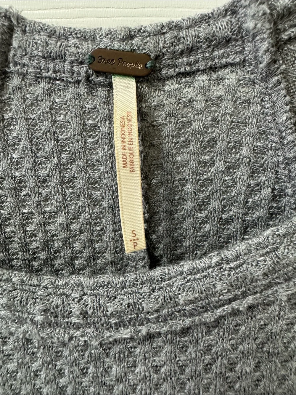 Free People Heather Gray Ribbed Waffle Knit Pullover